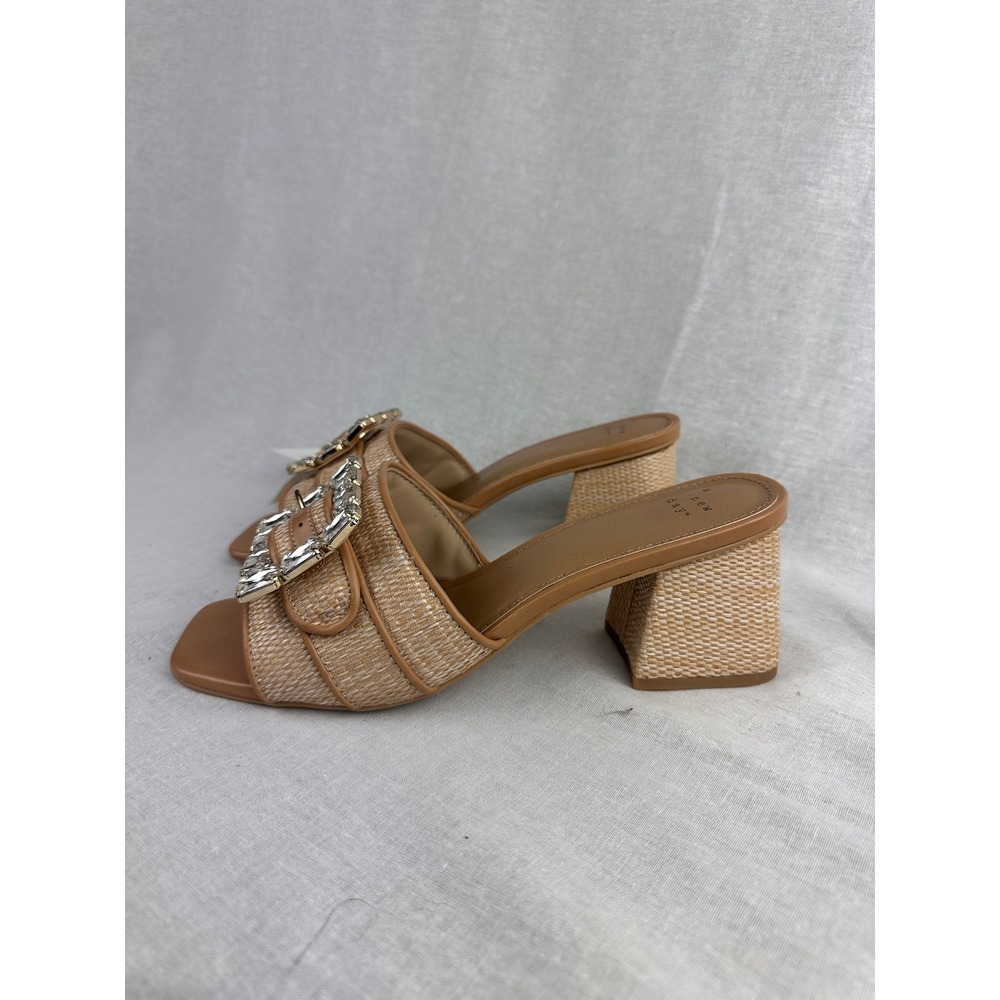 A New Day Womens Tan Raffia Crystal Buckle Block Heel Mules Sandals Size 9.5 NEW - Picture 3 of 5
